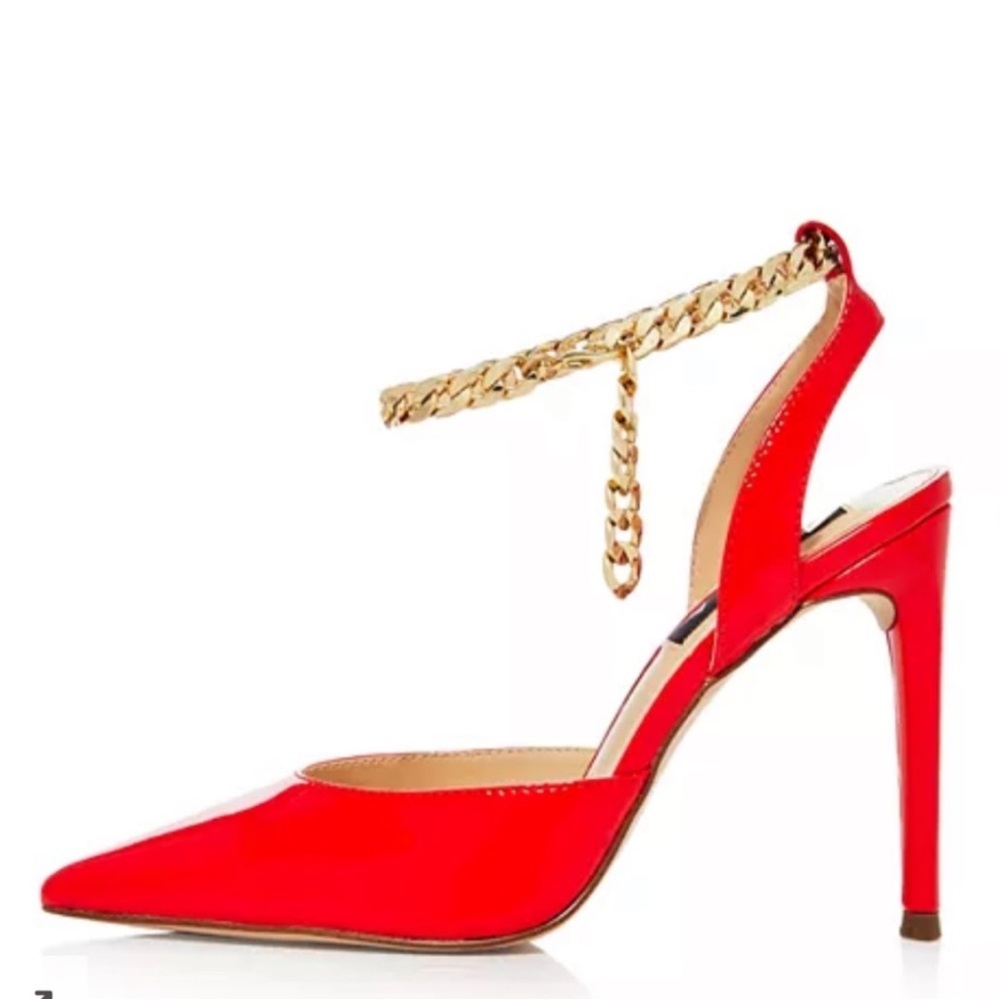 Red Sultry W Chain Link Ankle Heels - image 1